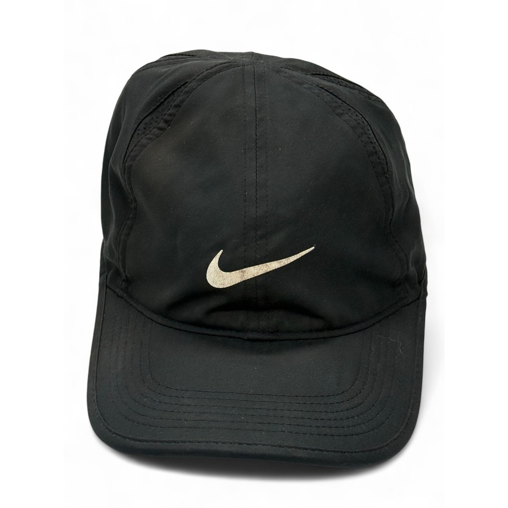 Nike Dri-FIT Center Swoosh Cap Hat Black Adjustable Light Running Golf Mens Vent